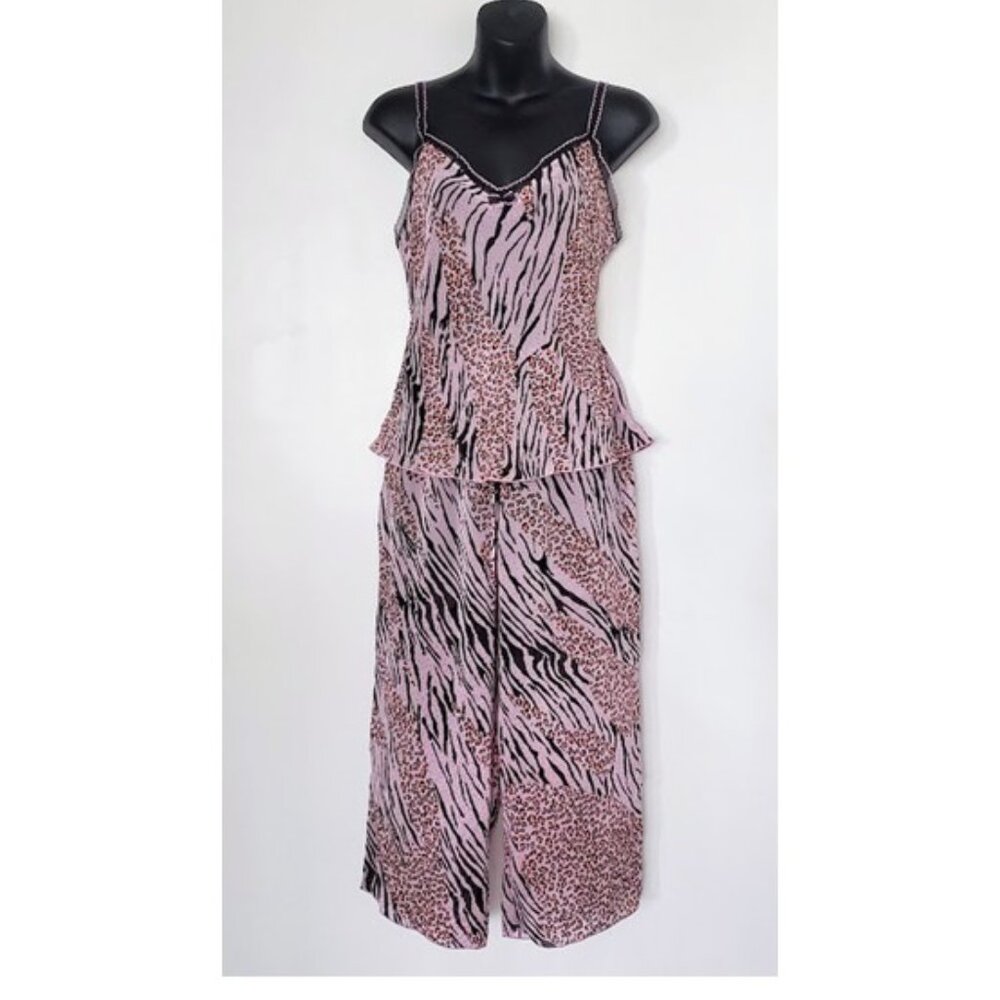 Josie EUC Animal Print Semi-Sheer Camisole & Crop Pant Pajama Lounge Set Size M